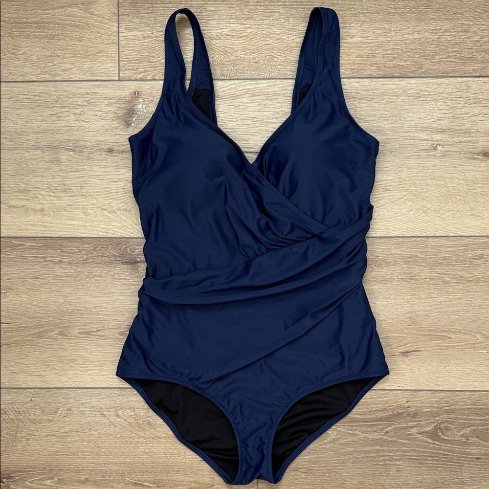 Seekers Navy Gathered One Piece Swimsuit